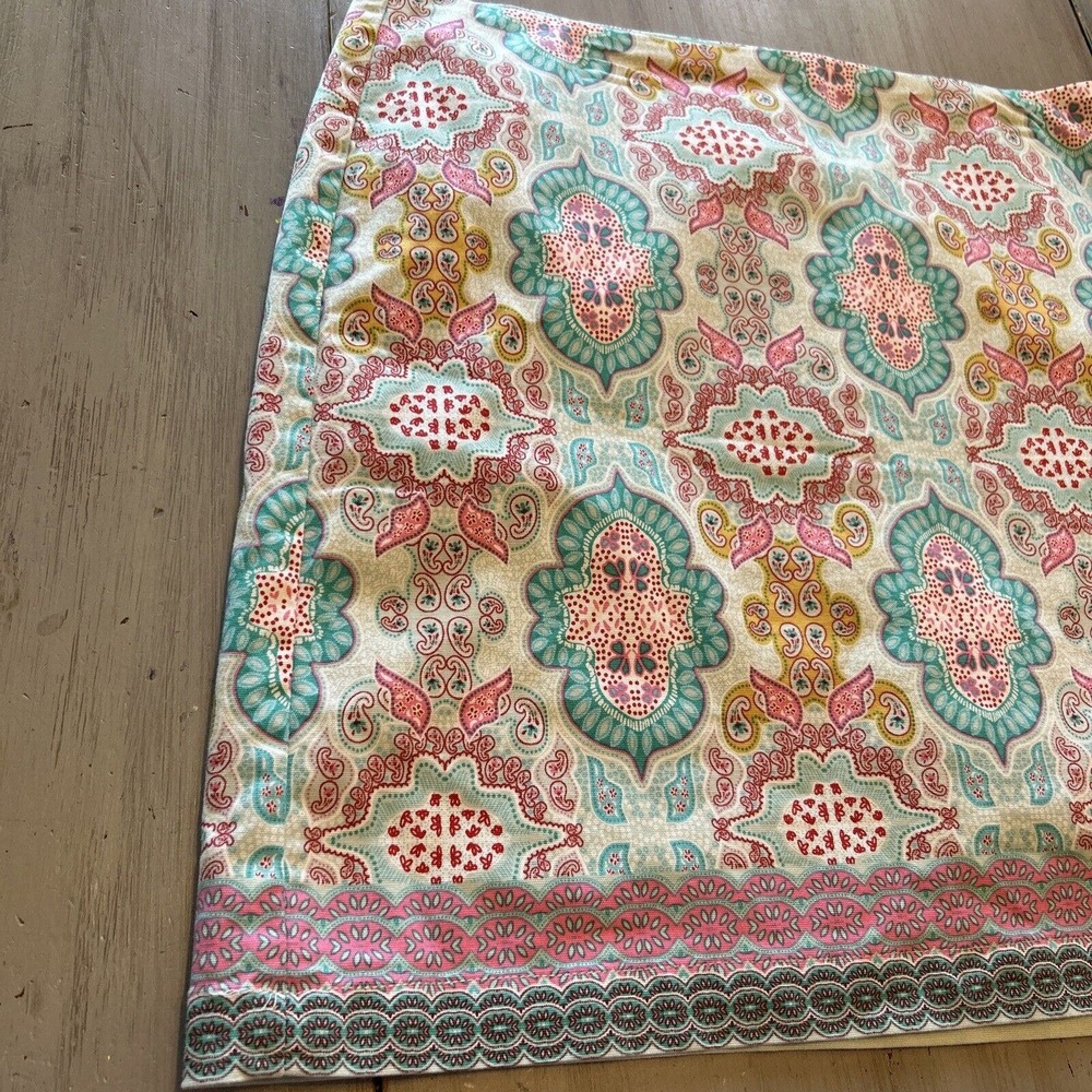Talbots Aqua Blue Pink Yellow Persian Paisley Print Skirt Sz 16 Cotton Side Zip - Picture 2 of 9